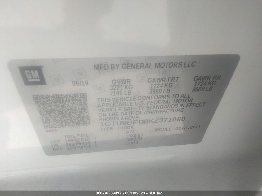 2019 GMC SIERRA 1500 SLE - 1GTU9BED0KZ371088