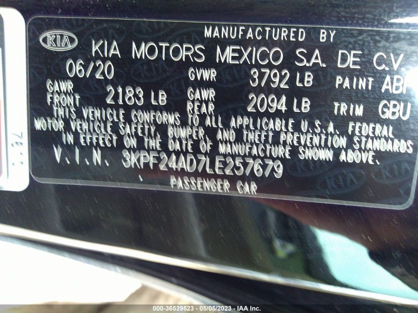 2020 KIA FORTE LXS - 3KPF24AD7LE257679