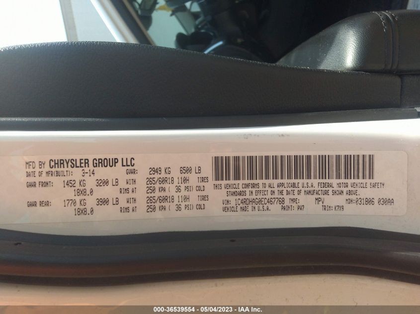 2014 DODGE DURANGO SXT - 1C4RDHAG0EC467768