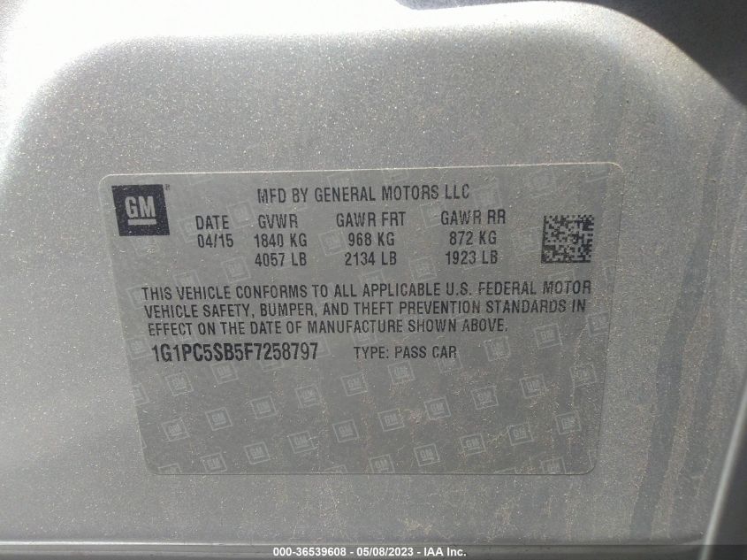 2015 CHEVROLET CRUZE LT - 1G1PC5SB5F7258797