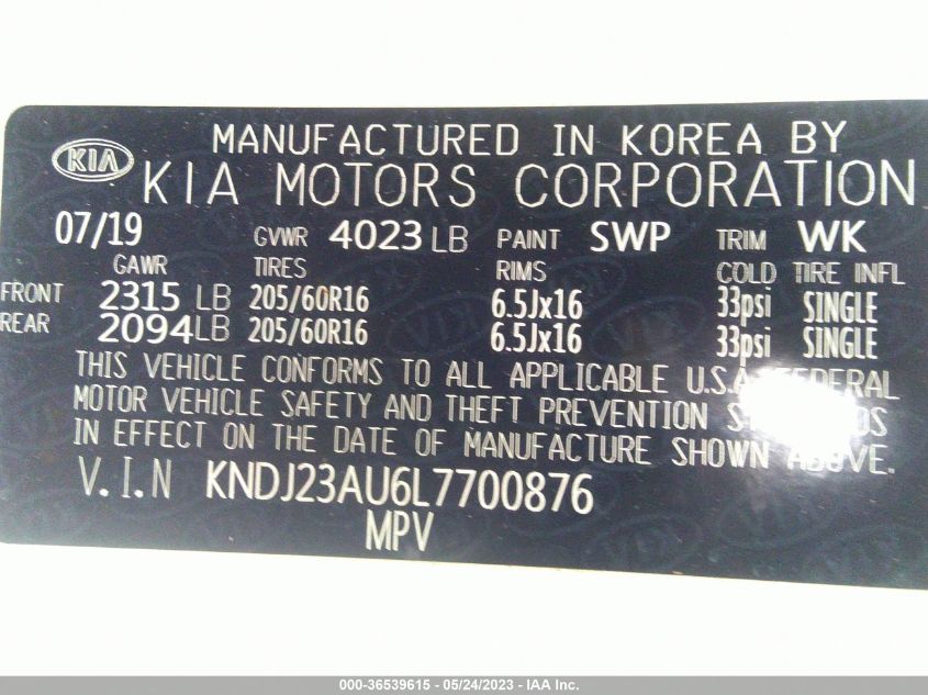 2020 KIA SOUL S - KNDJ23AU6L7700876