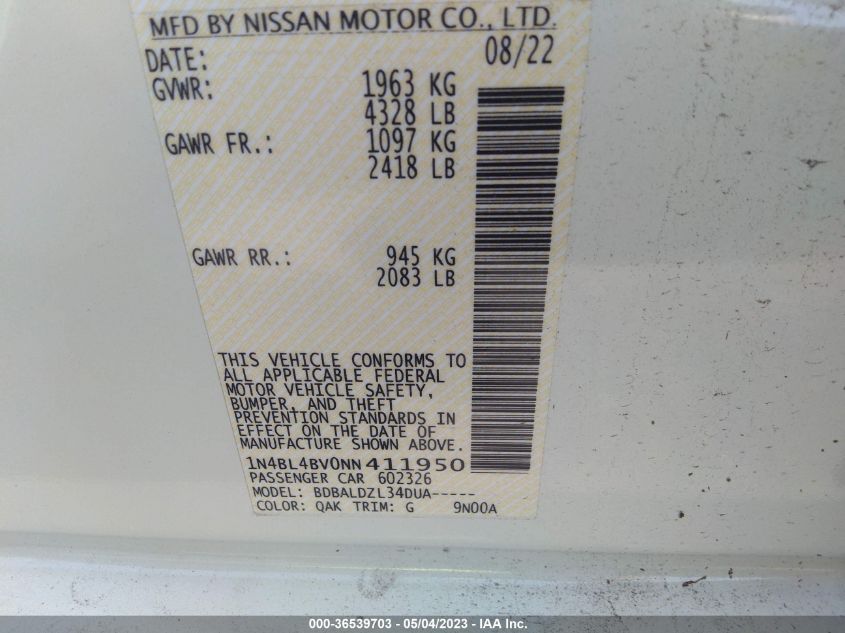 2022 NISSAN ALTIMA 2.5 S - 1N4BL4BV0NN411950