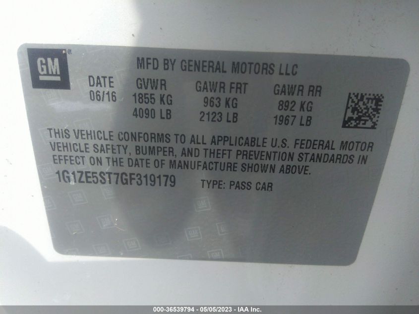 2016 CHEVROLET MALIBU LT - 1G1ZE5ST7GF319179