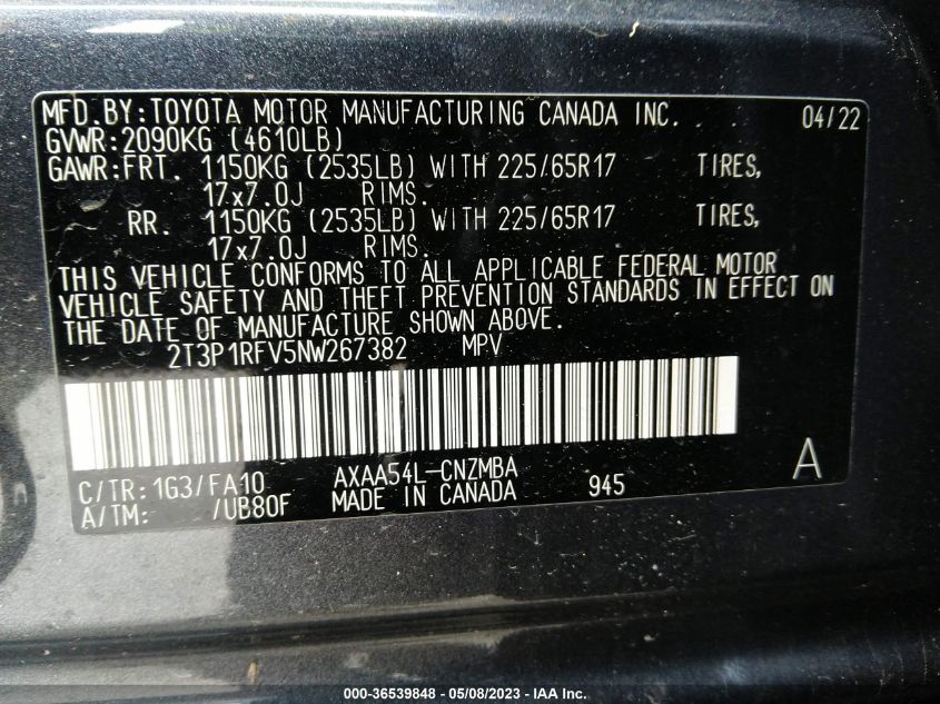 2022 TOYOTA RAV4 XLE - 2T3P1RFV5NW267382