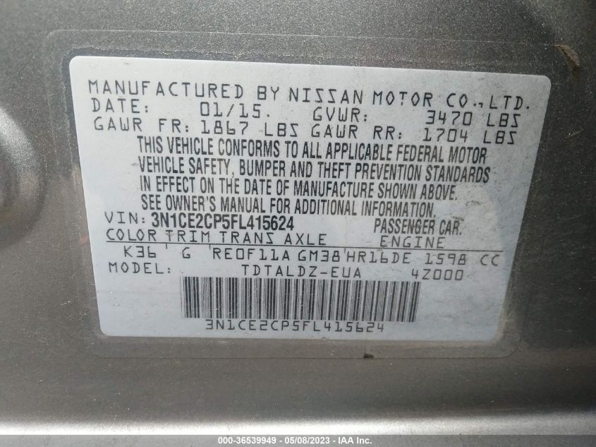 2015 NISSAN VERSA NOTE SV - 3N1CE2CP5FL415624