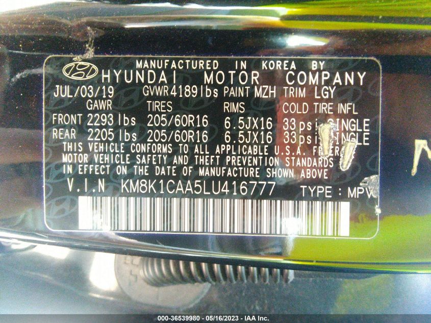 KM8K1CAA5LU416777 Hyundai Kona SE 9