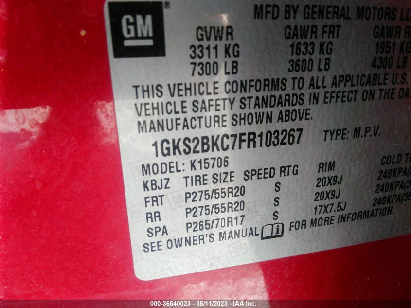 2015 GMC YUKON SLT - 1GKS2BKC7FR103267