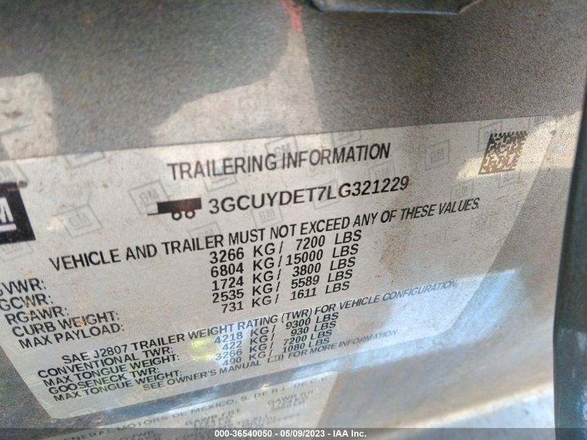 2020 CHEVROLET SILVERADO 1500 LT - 3GCUYDET7LG321229