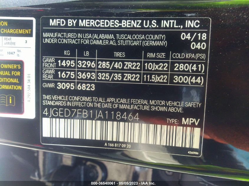 2018 MERCEDES-BENZ GLE AMG GLE 63 S - 4JGED7FB1JA118464
