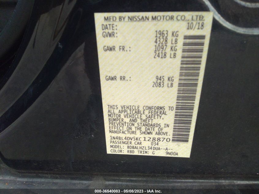 2019 NISSAN ALTIMA 2.5 SV - 1N4BL4DV5KC128870