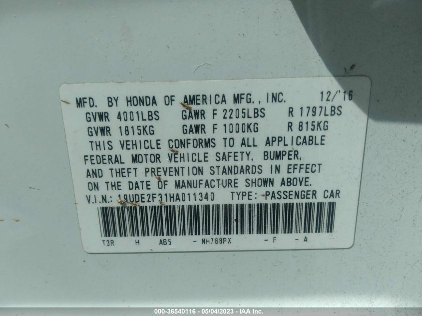 2017 ACURA ILX - 19UDE2F31HA011340