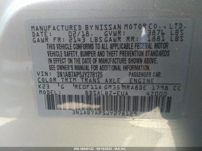 2018 NISSAN SENTRA S - 3N1AB7AP5JY278129