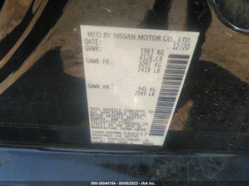 2021 NISSAN ALTIMA 2.5 SV - 1N4BL4DV9MN340257