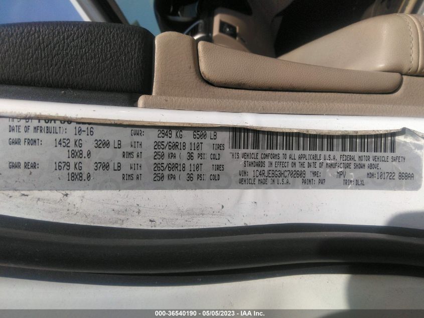 2017 JEEP GRAND CHEROKEE LIMITED - 1C4RJEBG3HC702609