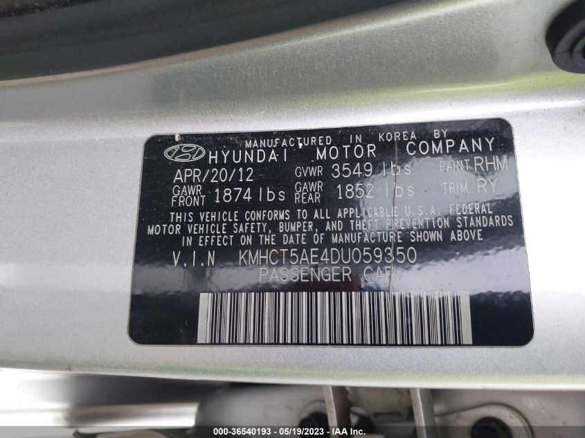 2013 HYUNDAI ACCENT GS - KMHCT5AE4DU059350