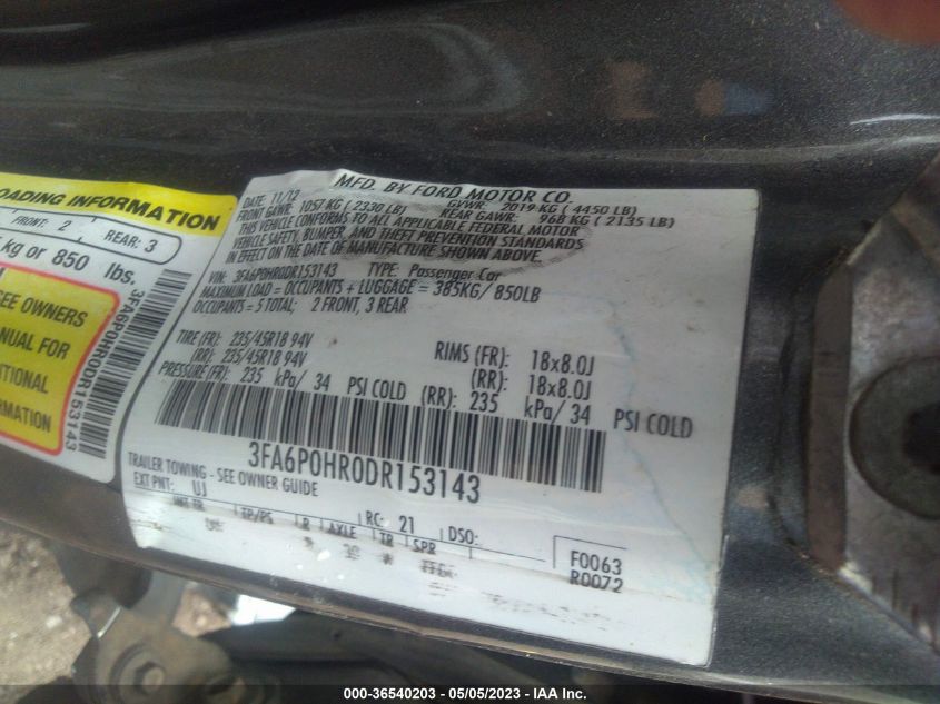 2013 FORD FUSION SE - 3FA6P0HR0DR153143