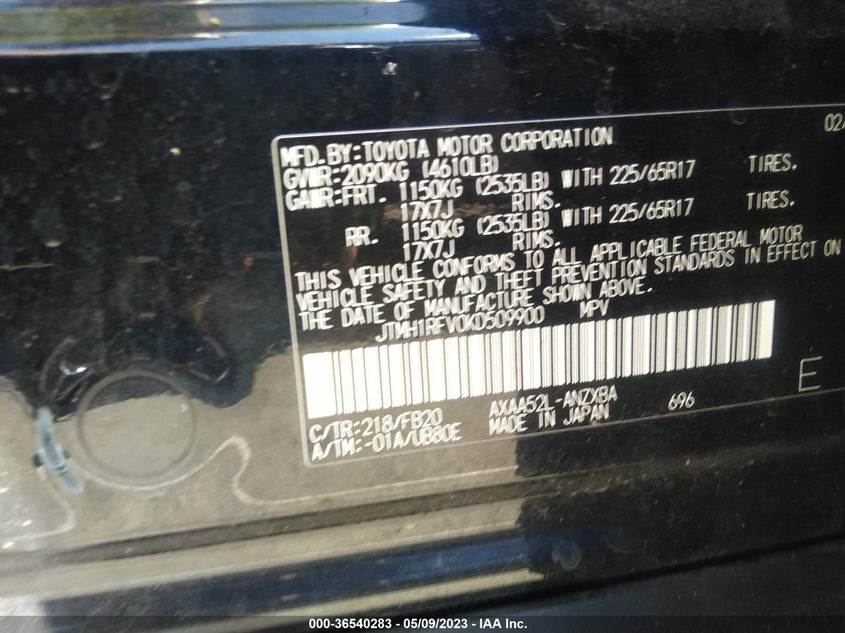 VIN JTMH1RFV0KD509900 2019 TOYOTA RAV4 LE