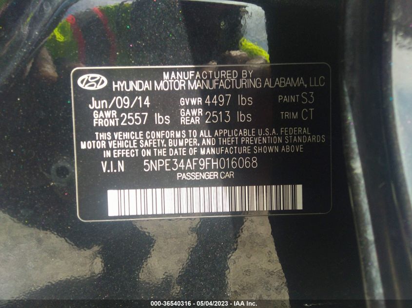 2015 HYUNDAI SONATA 2.4L LIMITED - 5NPE34AF9FH016068