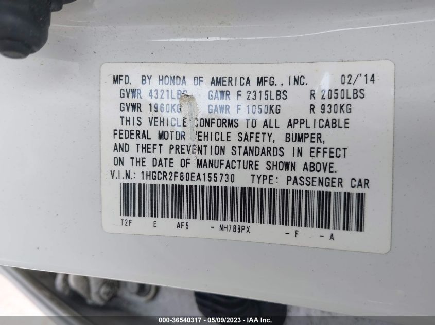 2014 HONDA ACCORD SEDAN EX-L - 1HGCR2F80EA155730