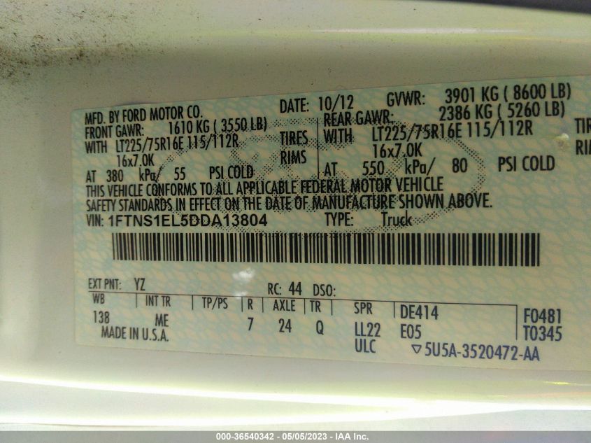 2013 FORD ECONOLINE CARGO VAN COMMERCIAL 1FTNS1EL5DDA13804