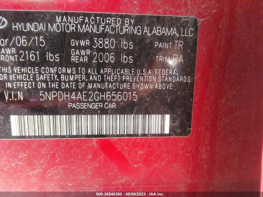 2016 HYUNDAI ELANTRA SE - 5NPDH4AE2GH656015