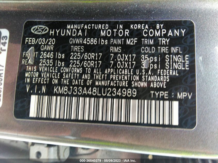 2020 HYUNDAI TUCSON VALUE - KM8J33A48LU234989