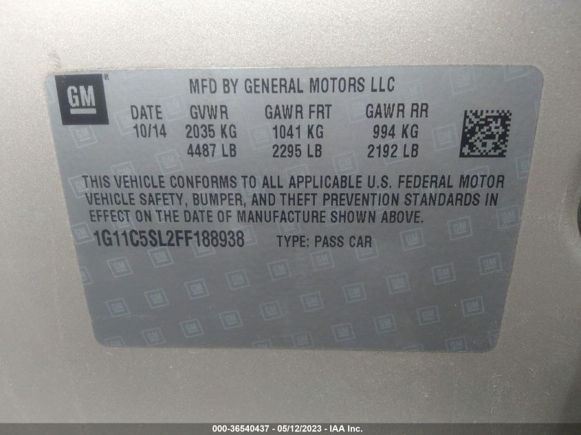 2015 CHEVROLET MALIBU LT - 1G11C5SL2FF188938