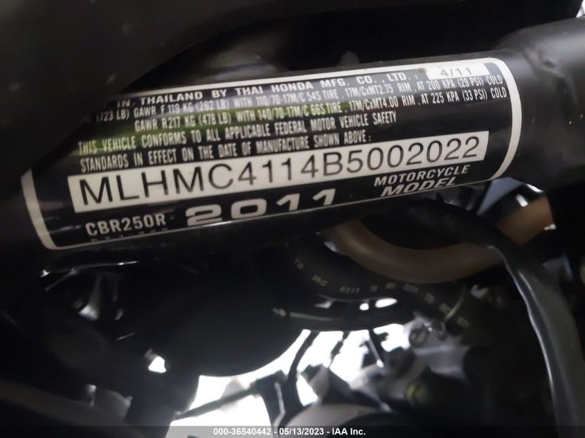 2011 HONDA CBR250 R MLHMC4114B5002022