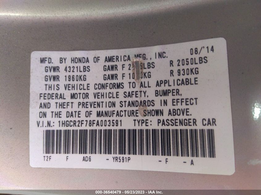 2015 HONDA ACCORD SEDAN EX - 1HGCR2F78FA003591