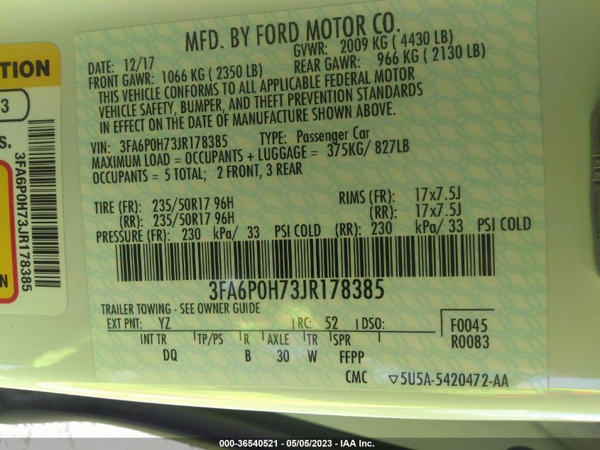 2018 FORD FUSION SE - 3FA6P0H73JR178385