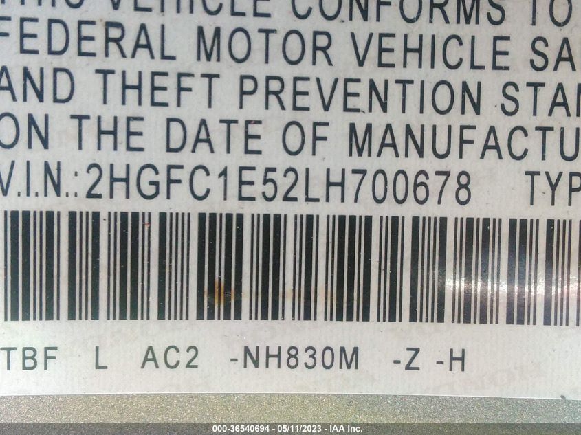 2020 HONDA CIVIC SI SEDAN 2HGFC1E52LH700678