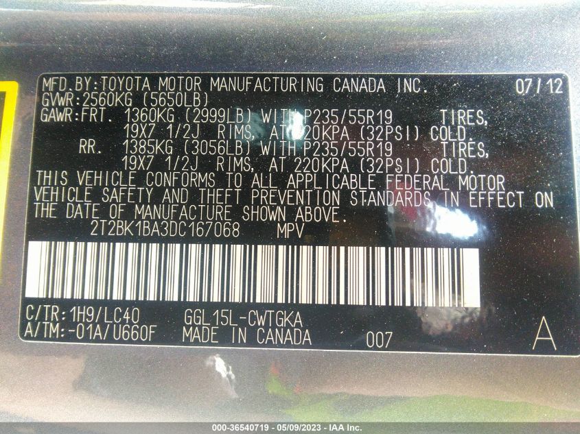 2013 LEXUS RX 350 - 2T2BK1BA3DC167068