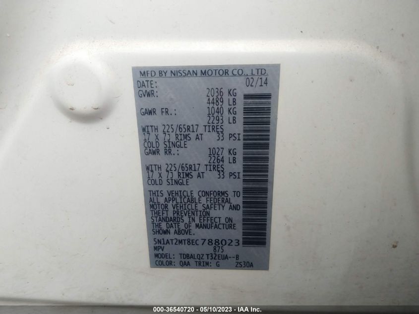 2014 NISSAN ROGUE SV - 5N1AT2MT8EC788023