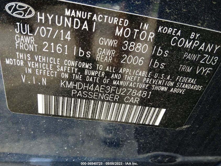 2015 HYUNDAI ELANTRA SE - KMHDH4AE3FU278481