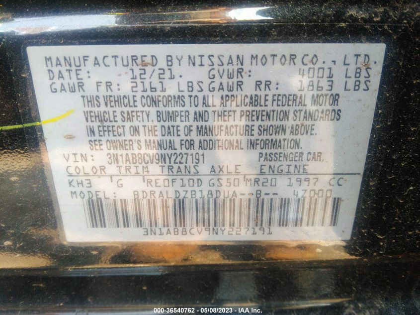 2022 NISSAN SENTRA SV - 3N1AB8CV9NY227191