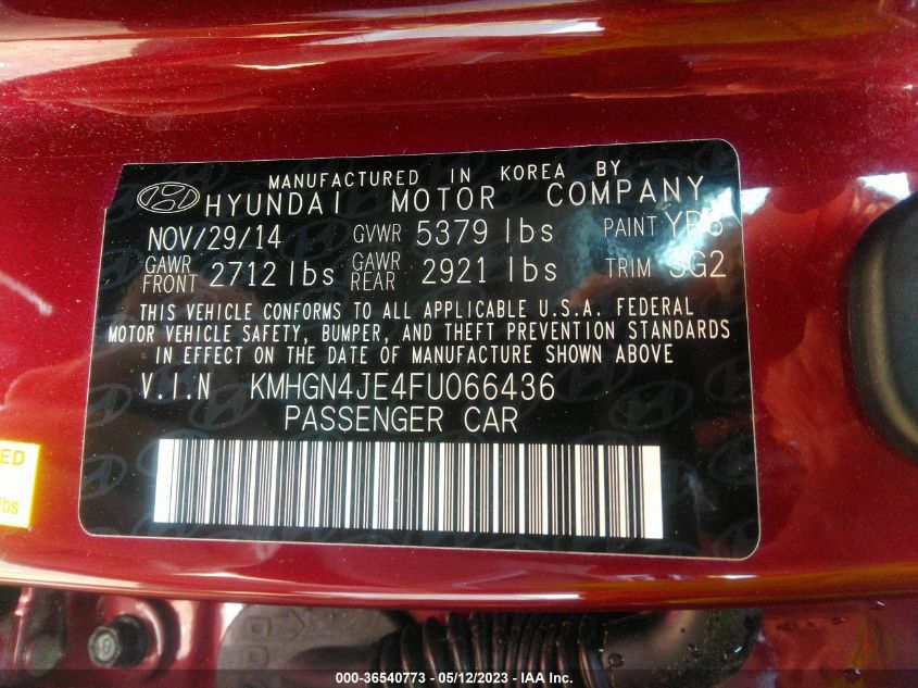 2015 HYUNDAI GENESIS 3.8L - KMHGN4JE4FU066436