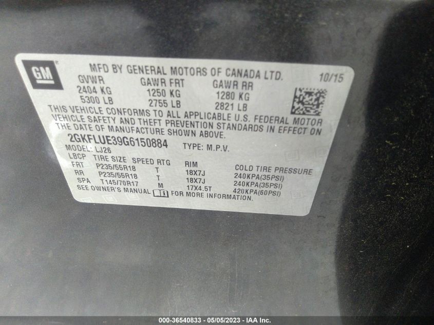 2016 GMC TERRAIN SLT - 2GKFLUE39G6150884