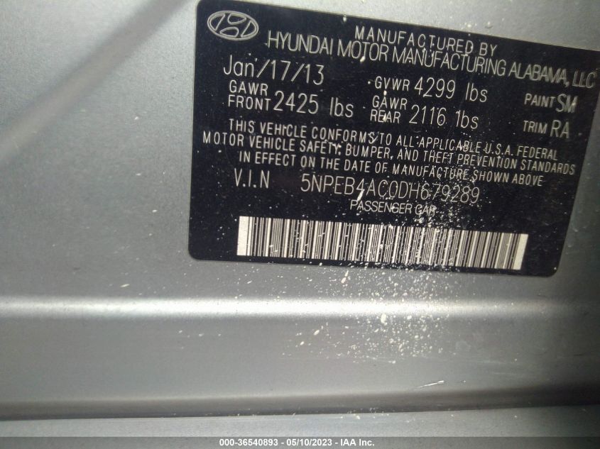 2013 HYUNDAI SONATA GLS PZEV - 5NPEB4AC0DH679289