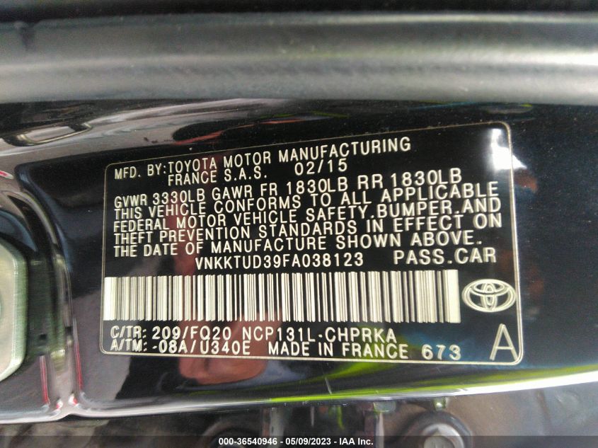 2015 TOYOTA YARIS L/SE/LE - VNKKTUD39FA038123
