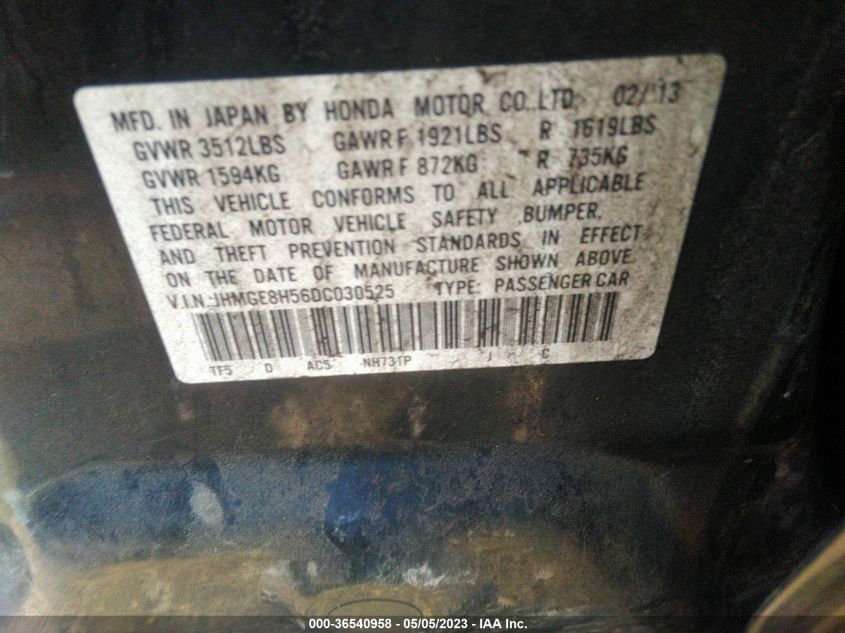 2013 HONDA FIT SPORT - JHMGE8H56DC030525