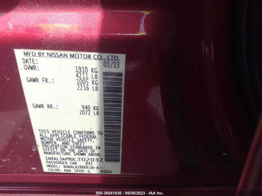 2013 NISSAN ALTIMA 2.5 S - 1N4AL3AP9DC202032