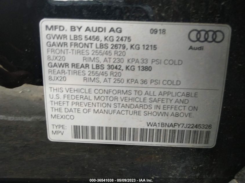 2018 AUDI Q5 PREMIUM PLUS - WA1BNAFY7J2245326