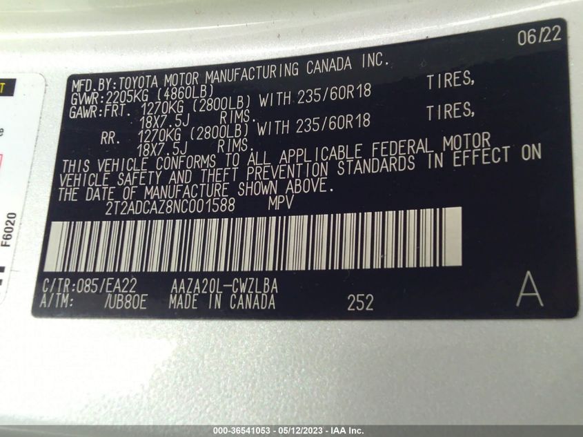 2022 LEXUS NX NX 250 - 2T2ADCAZ8NC001588