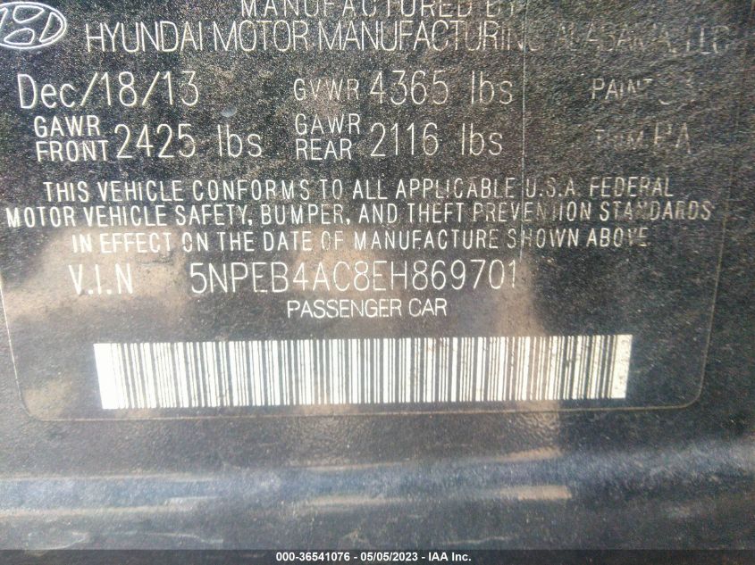 2014 HYUNDAI SONATA GLS - 5NPEB4AC8EH869701