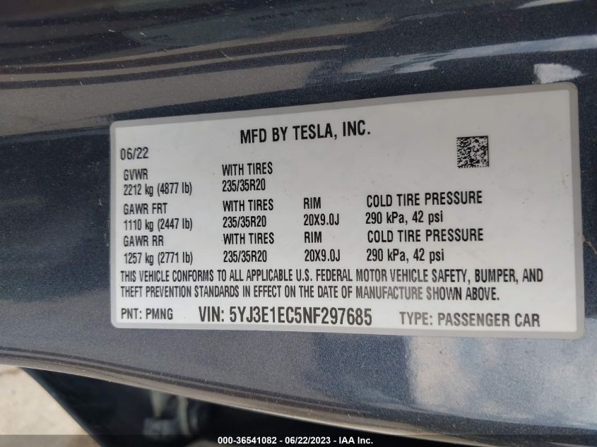 2022 TESLA MODEL 3 PERFORMANCE - 5YJ3E1EC5NF297685