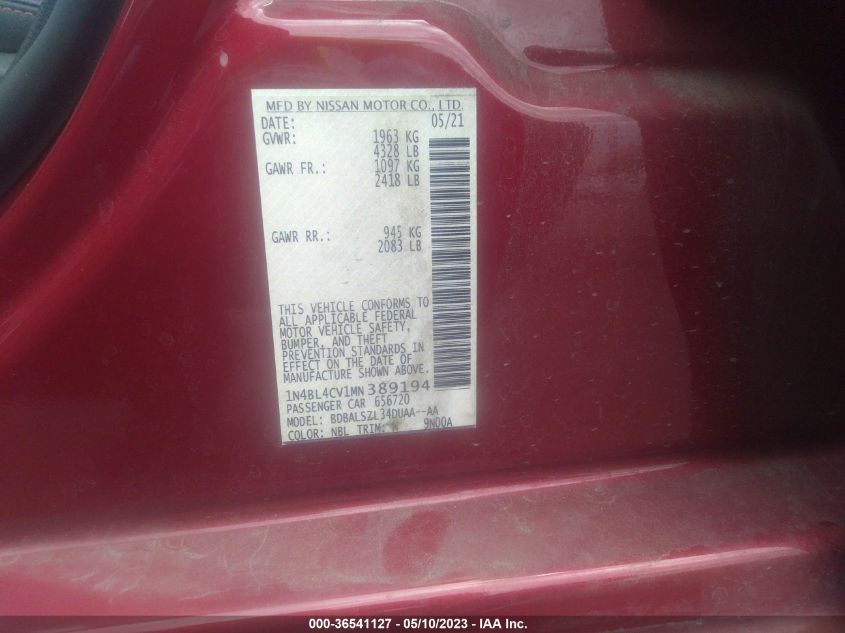 2021 NISSAN ALTIMA 2.5 SR - 1N4BL4CV1MN389194