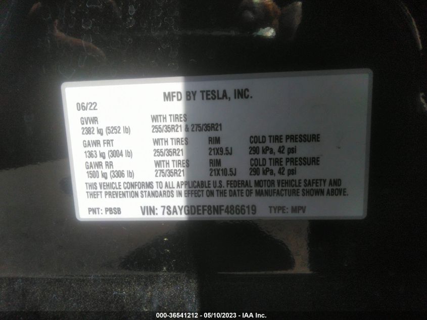 2022 TESLA MODEL Y PERFORMANCE - 7SAYGDEF8NF486619