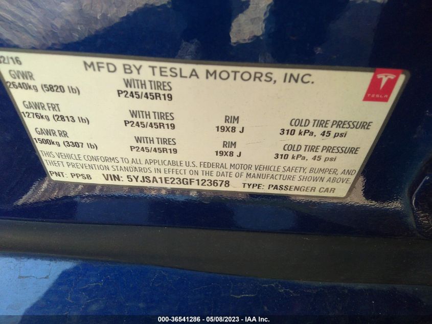 2016 TESLA MODEL S 90D/70D/75D/60D/85D - 5YJSA1E23GF123678