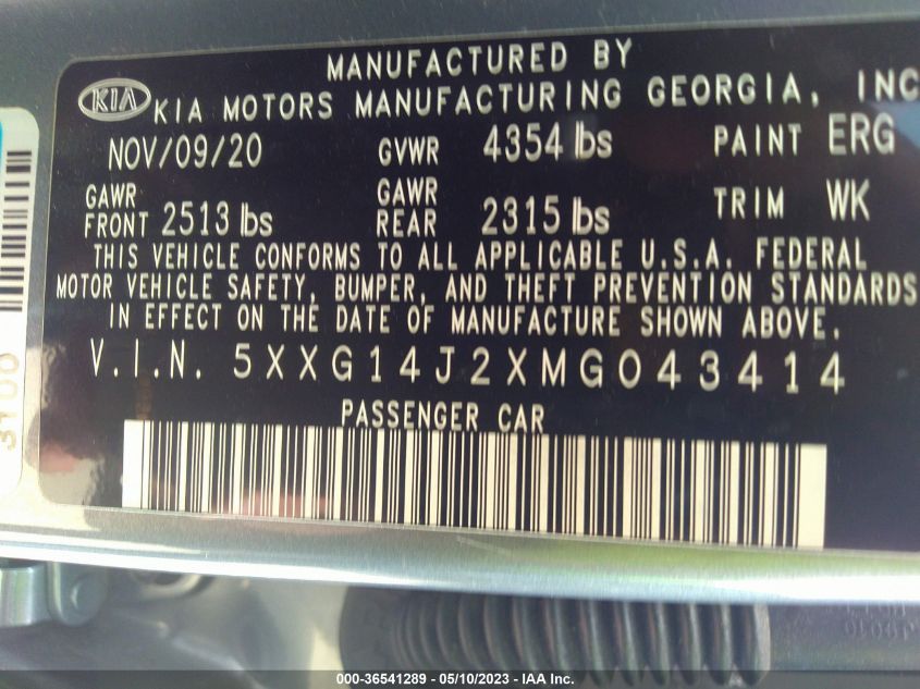 2021 KIA K5 LXS - 5XXG14J2XMG043414