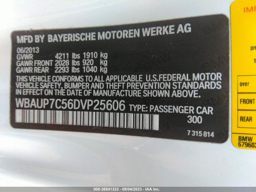 2013 BMW 1 SERIES 128I WBAUP7C56DVP25606